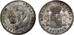 World Coins - Spain Kingdom Alfonso XIII 1898 *18-98 SGV 5 Pesetas 3rd portrait