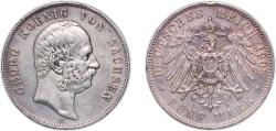 World Coins - Germany Kingdom of Saxony (Albertinian Line) Second Empire 1903 E 5 Mark - Georg Silver (.900) Muldenhütten Mint (536298) 27.6g XF  KM 1258 J 130 Dav GT III 903
