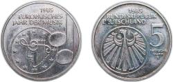 World Coins - Germany Federal Republic of Germany 1985 F 5 Deutsche Mark (European Year of Music) Copper-nickel clad nickel Stuttgart Mint (8000000) 10g UNC KM 162 J 437 Schön 161