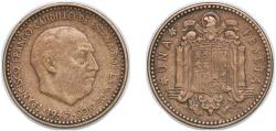 World Coins - Spain Nationalist Government 1947 *19-53 1 Peseta - Francisco Franco (Benlliure) Aluminium bronze (92.5% copper, 7.5% aluminium) (34000000) 3.45g XF KM 775 Cal 75 Schön 28.1