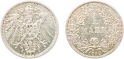 World Coins - Germany Second Empire 1915 A 1 Mark - Wilhelm II (type 2 - small shield) Silver (.900) (Ag 900, Cu 100) Berlin Mint (13817009) 5.55g XF  KM 14 AKS 2 J 17 Schön 18