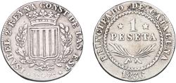 World Coins - Spain Principality of Catalonia Spanish states 1836 B PS 1 Peseta (Spiked edge) Silver (.812) Barcelona Mint 5.75g VF Cal 256 Aureo 270
