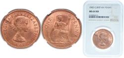 World Coins - Great Britain United Kingdom 1965 1 Penny - Elizabeth II (1st portrait; without 'BRITT:OMN') Bronze Royal Mint (Tower Hill) (121310400) 9.45g NGC MS 64  KM 897 Sp 4157