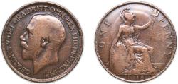World Coins - Great Britain United Kingdom 1918 1 Penny - George V Bronze (84227300) 9.55g VF KM 810 Sp 4051-3