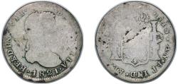 World Coins - Zacatecas, State of Spanish colony 1821 RG 2 Reales - Ferdinand VII (Zacatecas - Royalist Coinage) Silver (.903) 5.37g F KM 93.4