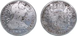 World Coins - Mexico Spanish colony 1778 Mo FM 8 Reales - Charles III Silver (.903) Mexico City Mint 26.16g VF Chopmarked KM 106