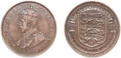 World Coins - Jersey British dependency 1923 1⁄12 Shilling - George V Bronze Royal Mint (Tower Hill) (301200) 9.5g XF KM 14