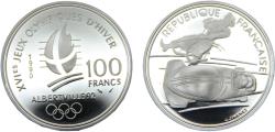 World Coins - France Fifth Republic 1990 100 Francs 1992 Olympics, Albertville, Bobsledding