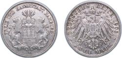 World Coins - Germany Free Hanseatic city of Hamburg German states 1903 J 2 Mark Silver (.900) (817215) 11.111g VF KM 612 AKS 48 J 63