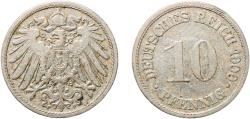 World Coins - Germany Second Empire 1900 F 10 Pfennig - Wilhelm II (type 2 - small shield) Copper-nickel (Cu 750, Ni 250) Staatliche Münze Baden-Württemberg (5932765) 3.89g VF  KM 12 AKS 12 J 1