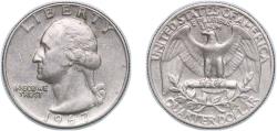 Us Coins - United States Federal republic 1967 ¼ Dollar "Washington Quarter" Copper-nickel clad copper Philadelphia Mint (1524031848) 5.59g XF KM 164a Schön 168a KM A164a
