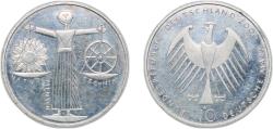 World Coins - Germany 2000 A 10 Deutsche Mark (Expo 2000) Silver (.925) Berlin Mint (3000000) 17.48g UNC  KM 199 J 474 Schön 199