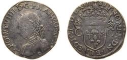 World Coins - France Kingdom 1563 9 Teston - Charles IX Silver (.898) Rennes Mint (505541) 9.3g VF Dy royales 1063
