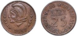World Coins - Ibi, Municipality of 1937 25 Centimos (Ibi; without map) Copper (10000) 4.09g AU KM 1.1 TurróPV 835