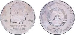World Coins - Germany German Democratic Republic 1972 A 20 Mark (Friedrich von Schiller) Copper-nickel Berlin Mint (7480378) 15.08g UNC  KM 40 Schön 39 J 1537 AKS 25
