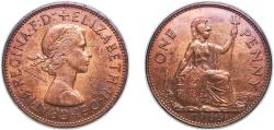 World Coins - Great Britain United Kingdom 1965 1 Penny - Elizabeth II (1st portrait; without 'BRITT:OMN') Bronze (121310400) 9.48g AU KM 897 Sp 4157