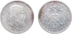 World Coins - Germany Kingdom of Württemberg German states 1903 F 5 Mark - William II Silver (.900) (722182) 27.68g XF KM 632 J 176 Schön 11 AKS 143 Dav GT III 964