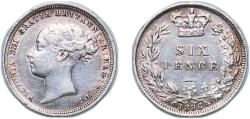 World Coins - Great Britain 1886 6 Pence - Victoria (1st portrait; 3rd type) Silver (.925) Royal Mint (Tower Hill) (2728200) 2.8g AU KM 757 Sp 3912
