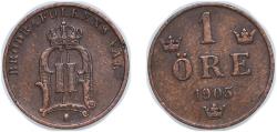 World Coins - Sweden Kingdom 1905 1 Öre - Oscar II (extra large letters) Bronze (3555600) 1.98g XF KM 750