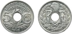 World Coins - France Third Republic 1918 5 Centimes Copper-nickel (75% Copper, 25% Nickel) Paris Mint (33591616) 2.95g UNC Franc 2014 121/2