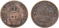 World Coins - Germany States Kingdom of Prussia Friedrich Wilhelm IV 1852 A 3 Pfenninge