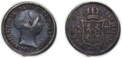 World Coins - Spain Kingdom 1853 1 Real - Isabel II Silver (.900) Seville Mint 1.3g VF KM 598.3