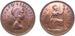 World Coins - Great Britain United Kingdom 1961 1 Penny - Elizabeth II (1st portrait; without 'BRITT:OMN') Bronze (48313400) 9.44g XF KM 897 Sp 4157