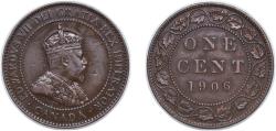 World Coins - Canada 1906 1 Cent - Edward VII Bronze (4100000) 5.68g XF KM 8 Schön 8