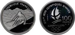 World Coins - France Fifth Republic 1989 100 Francs (Alpine Skiing) Silver (.900) (133308) 22.2g PF KM 971