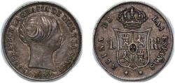 World Coins - Spain Kingdom 1855 1 Real - Isabel II Silver (.900) Barcelona Mint 1.27g XF KM 598 Cal 397