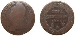 World Coins - France First Republic AN 5 (1796) W 5 Centimes Copper Lille Mint 9.3g VF KM 640