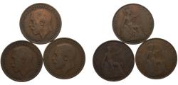 World Coins - Great Britain United Kingdom George V 1 Penny 3 Lots