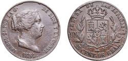 World Coins - Spain Kingdom 1854 25 Centimos de Real - Isabel II Copper Segovia Mint 9.05g VF KM 615.2 Cal 589 Aureo 187