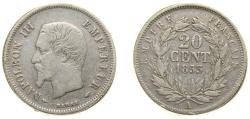 World Coins - France Second Empire 1853 A 20 Centimes - Napoleon III Silver (.900) Paris Mint (679863) 1g XF F 148 Gad 305 KM 778