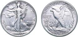 Us Coins - United States Federal republic 1944 ½ Dollar "Walking Liberty Half Dollar" Silver (.900) United States Mint of Philadelphia (28200000) 12.42g XF KM 142 Schön 136