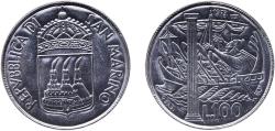 World Coins - San Marino Republic 1973 100 Lire (The Dissemination of Culture) Stainless steel Rome Mint (291000) 8.04g UNC  KM 28