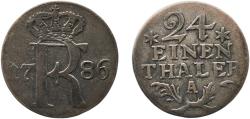 World Coins - Germany Kingdom of Prussia 1786 A 1⁄24 Thaler - Frederick II Copper Berlin Mint 1.81g XF  Olding FR 140 1