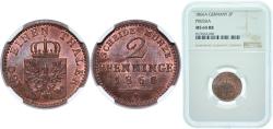 World Coins - Germany Kingdom of Prussia German states 1866 A 2 Pfennigs - William I Copper 2.95g NGC MS 64 Top Pop AKS 107 Old/Mue 2 425, 428, 432 KM 481 Neum 18 Schr 189-210