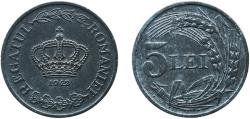 World Coins - Romania Kingdom 1942 5 Lei - Mihai I Zinc Berlin Mint (140000000) 4.48g UNC  KM 61 Schön 76