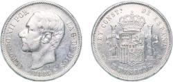 World Coins - Spain Kingdom 1885 *18-85 MSM 5 Pesetas - Alfonso XII (3rd portrait) Silver (.900) Madrid Mint (3144452) 24.82g XF  KM 688 Cal 34