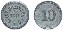 World Coins - Germany City of Dillingen an der Donau 1917 10 Pfennig - Dillingen Zinc 1.9g XF Funck 94.2 Men18 6499.2