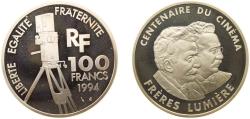 World Coins - France Fifth Republic 1994 100 Francs (Lumiere Brothers) Silver (.900) 22.2g pf KM 1072