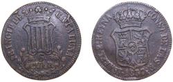 World Coins - Spain  Principality of Catalonia Spanish states 1837 6 Cuartos (6 CUAR) Copper Barcelona Mint 14g VF Cal682 KM128