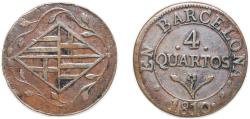 World Coins - Spain Principality of Catalonia Spanish states 1810 4 Quartos Copper Barcelona Mint 8.87g XF Cal 67 KM 67