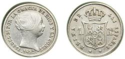 World Coins - Spain Kingdom 1852 1 Real - Isabel II Silver (.900) Seville Mint 1.3g XF KM 598