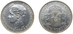 World Coins - Spain Kingdom 1900 *19-00 SMV 1 Peseta - Alfonso XIII (3rd portrait) Silver (.835) Madrid Mint (18650000) 5g AU KM706 Cal41