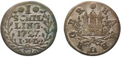 World Coins - Germany Free Hanseatic city of Hamburg 1727 IHL 1 Sechsling Billon (.250 silver) (146000) 0.75g VF  KM 363 Schön DM 20