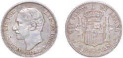 World Coins - Spain 1882 *18-82 MSM 2 Pesetas - Alfonso XII Silver (.835) (20342803) 9.9g VF KM 678 Cal 46
