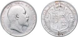 World Coins - Great Britain Kingdom 1909 ½ Crown - Edward VII Silver (.925) (3051500) 14g VF KM 802 Sp 3980