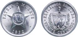 World Coins - Cuba Second Republic 1972 20 Centavos Aluminium (aluminium 97.15%, magnesium 2.5%, manganese 0.35%) (25000000) 1.97g UNC KM 35 JMA 62-64 Schön 33